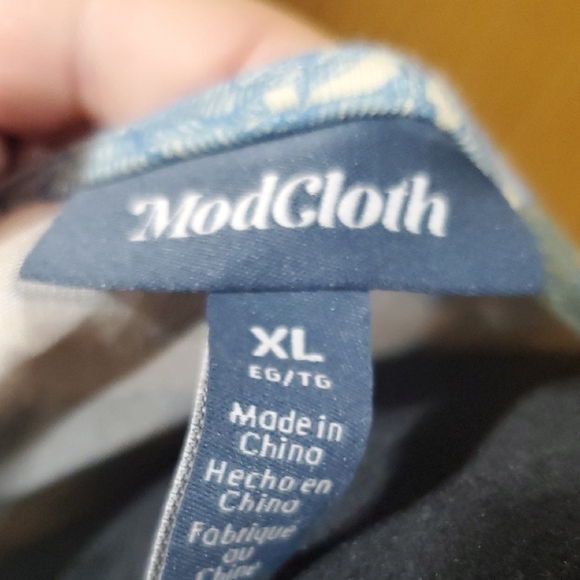 Modcloth Yellow and Blue Faux Wrap Bird Floral Short Sleeve Top - Picture 2 of 9